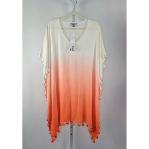 NEW Dalin Orange & White Ombre Tassel Trim Beach Swim Cover-Up Women's One Size